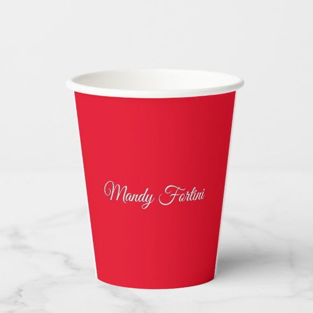 Red Plain Elegant Minimalist Calligraphy Paper Cups (Front)