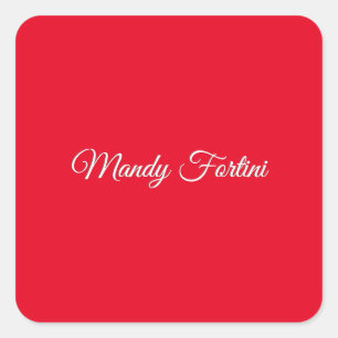 Red Plain Elegant Minimalist Calligraphy Square Sticker