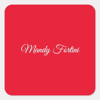 Red Plain Elegant Minimalist Calligraphy Square Sticker