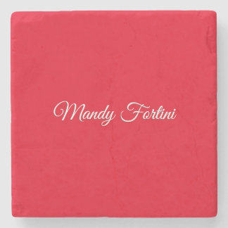 Red Plain Elegant Minimalist Calligraphy Stone Coaster