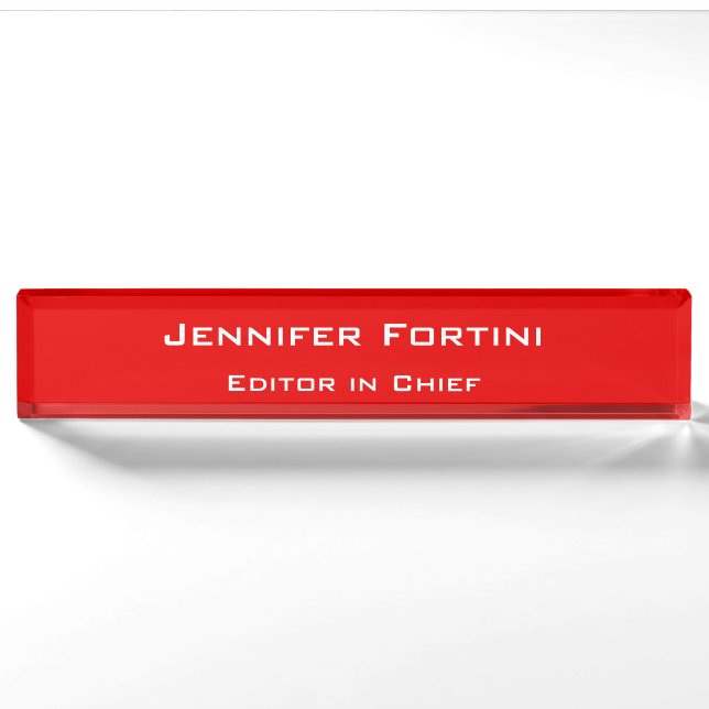Red Plain Elegant Modern Minimalist Nameplate (Front)