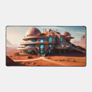 Red Planet Mansion – AI Futuristic Desert Villa Desk Mat