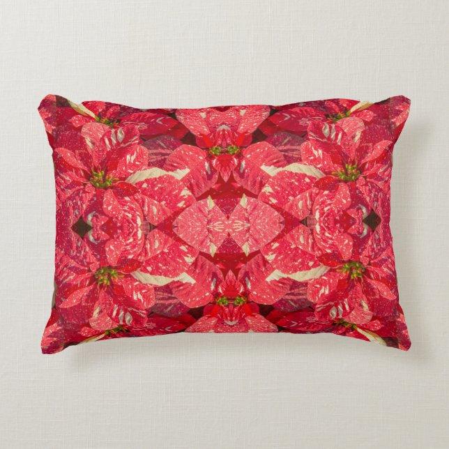 Red plant Poinsettia Flower Accent Pillow (Front)