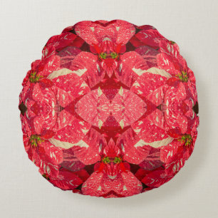 Red plant Poinsettia Flower Round Pillow