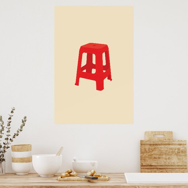 Red Plastic Stool Print  (Kitchen)