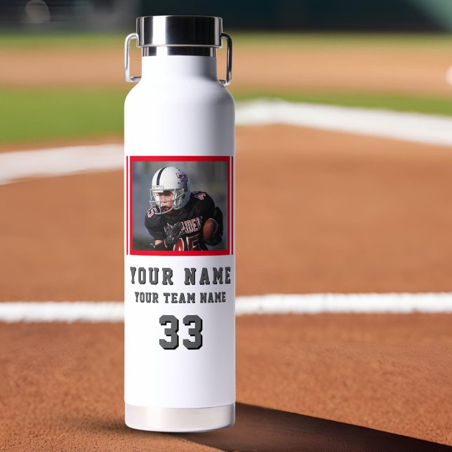 Red Player Name Number Team Photo Water Bottle (Creator Uploaded)