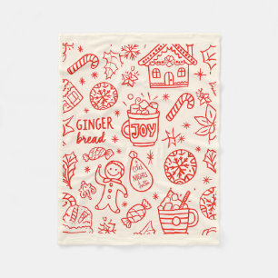 Red Playful Hand Drawn Doodle Whimsical Christmas Fleece Blanket