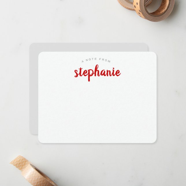 Red Playful Script Personalized Flat Card (Front/Back In Situ)