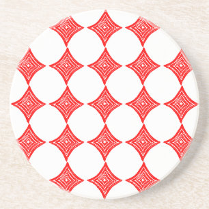Red Playing Card Symbol Diamond Shape Lino Cut Coaster