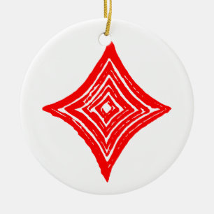 Red Playing Card Symbol Diamond Shape Linocut Ceramic Ornament