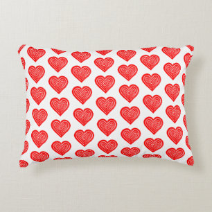Red Playing Card Symbol Heart Shape Lino Cut Accent Pillow