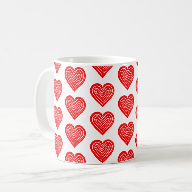 Red Playing Card Symbol Heart Shape Lino Cut Coffee Mug (Front Left)