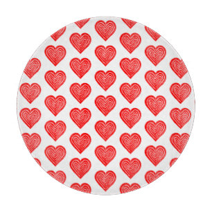 Red Playing Card Symbol Heart Shape Lino Cut Cutting Board