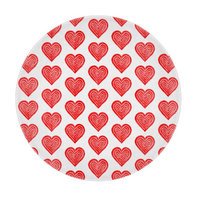 Red Playing Card Symbol Heart Shape Lino Cut Cutting Board (Front)
