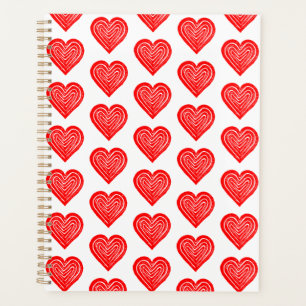 Red Playing Card Symbol Heart Shape Lino Cut Round Planner