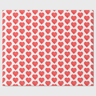 Red Playing Card Symbol Heart Shape Lino Cut Wrapping Paper