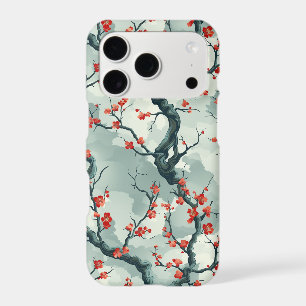 Red Plum Blossom Sage Green Ink Wash Pattern