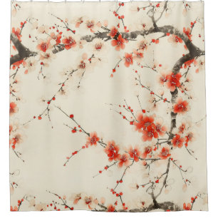 Red Plum Blossom Watercolor - Oriental Floral Art