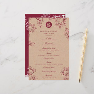 Red Plum Blossoms Double Happiness Wedding Program
