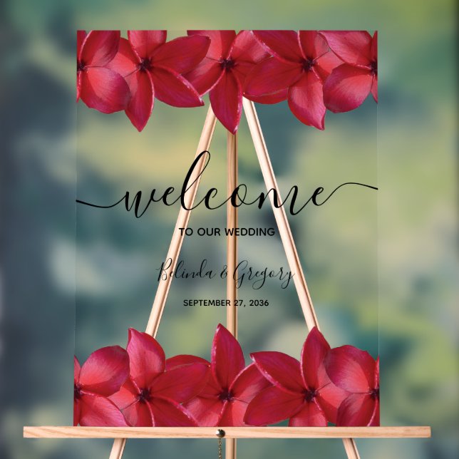 Red Plumeria Frangipani Affiche de bienvenue Maria (Neutre)