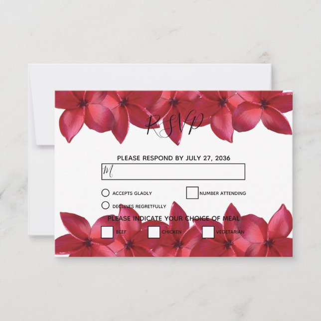 Red Plumeria Frangipani Cartes RSVP de mariage (Devant)