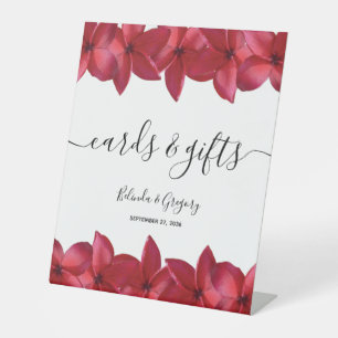 Red Plumeria Frangipani Wedding Cards & Gifts Pedestal Sign