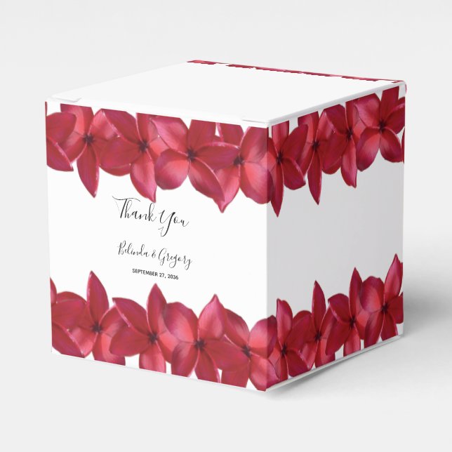 Red Plumeria Frangipani Wedding  Favor Box (Front Side)