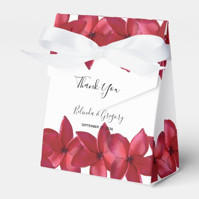 Red Plumeria Frangipani Wedding  Favor Box (Front Side)