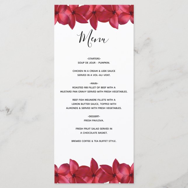 Red Plumeria Frangipani Wedding  Menu (Front)