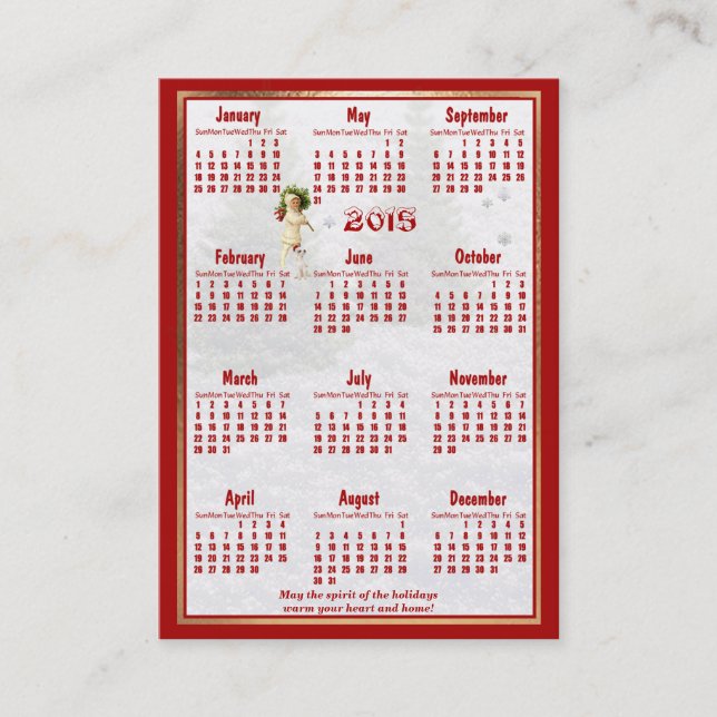 Red Poinsettia 2015 Pocket Calendar Business Card (Front)