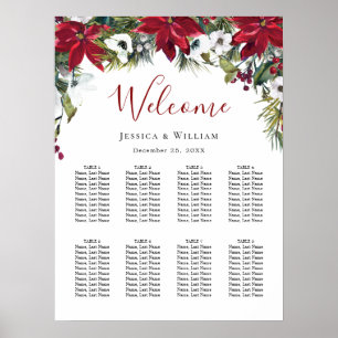 Red Poinsettia 8 Tables Wedding SEATING CHART