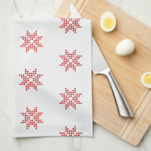 Red Poinsettia, Abstract Christmas Kitchen Towel