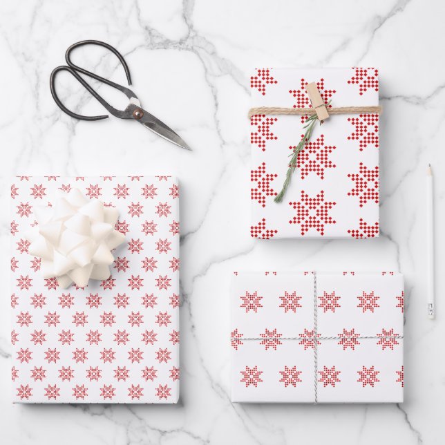 Red Poinsettia, Abstract Christmas Wrapping Paper Sheet (Front)