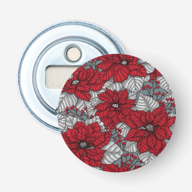 Red poinsettia and berries, Christmas design Bottle Opener (Front)