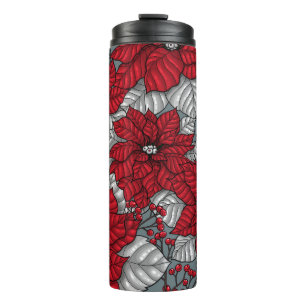 Red poinsettia and berries, Christmas design Thermal Tumbler