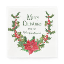 Red Poinsettia and Holly Berry Christmas Wreath