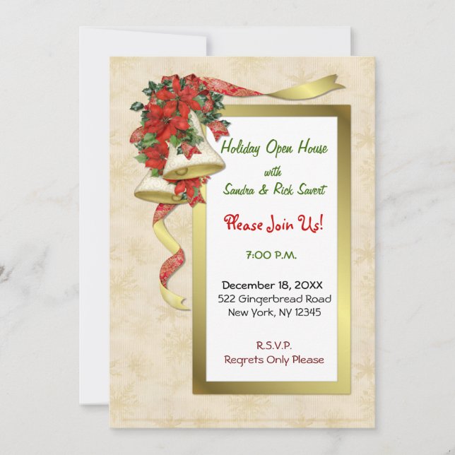 Red Poinsettia Bells Invitation (Front)
