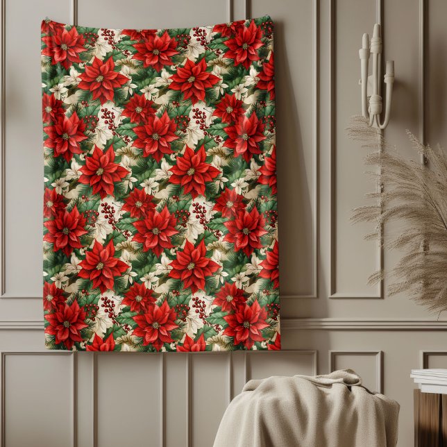 Red Poinsettia Blanket Classic Christmas Home Chic (Red Poinsettia Blanket Classic Christmas Home Touch)