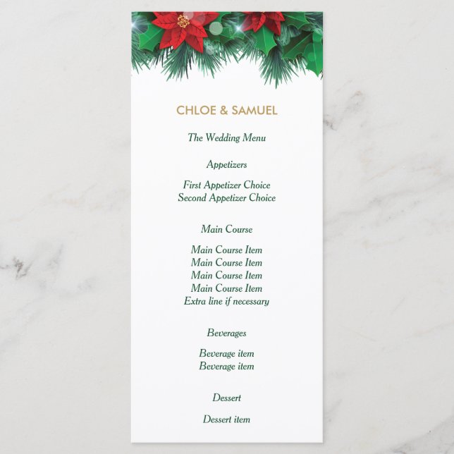 Red Poinsettia Border Wedding Menu (Front)