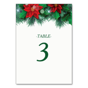 Red Poinsettia Border Wedding Table Number