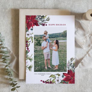 Red Poinsettia Botanical Photo Merry Christmas Hol Holiday Card