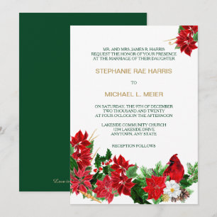 Red Poinsettia Cardinal Noël de mariage Invitation