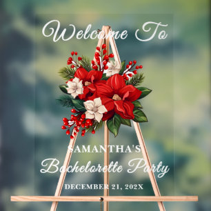 Red Poinsettia Christmas Bachelorette Welcome Acrylic Sign