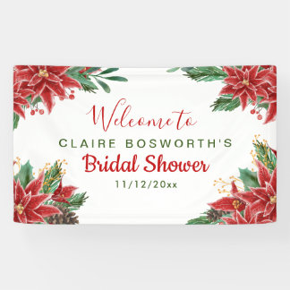 Red Poinsettia Christmas Bridal Shower Banner