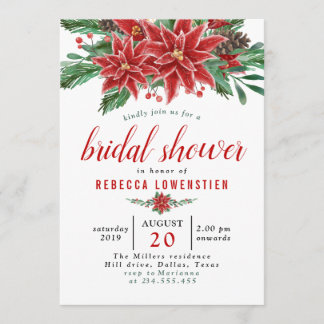 Red Poinsettia Christmas Bridal Shower Invitation