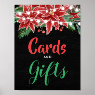 Red Poinsettia Christmas Chalkboard Wedding Poster