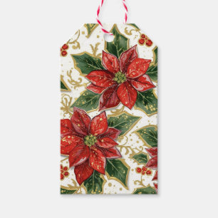 Red Poinsettia Christmas Flowers  Gift Tags