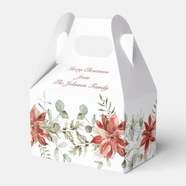 Red Poinsettia Christmas Greenery  Favor Box (Front Side)