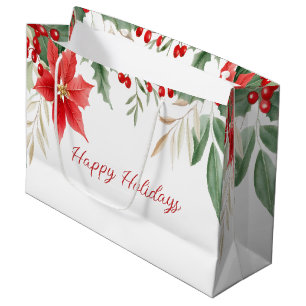 Red Poinsettia Christmas Holiday Gift Bag