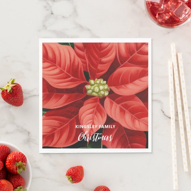Red Poinsettia Christmas Holiday Personalized Napkin (Insitu)